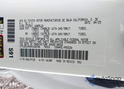 2025 Toyota Tacoma Sr5 4Wd z USA, uszkodzony, nr VIN 3TMLB5JN4SM128398